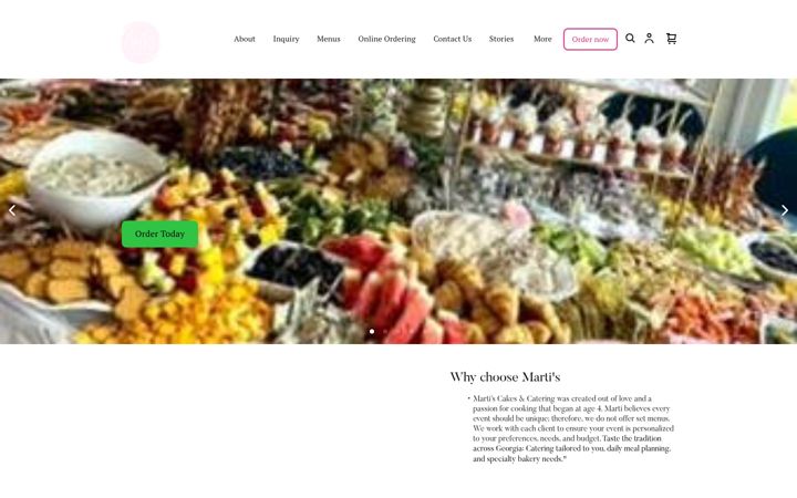 Screenshot of martiscakescatering.com
