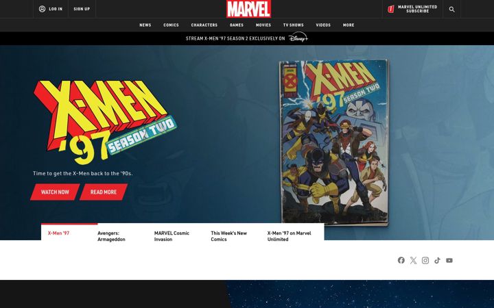 Skærmbillede af marvel.com