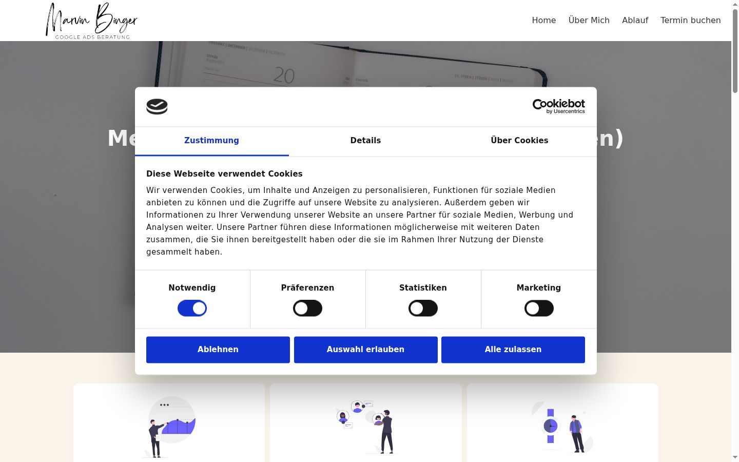 Screenshot des Einwilligungsbanners vor jeglicher Interaktion