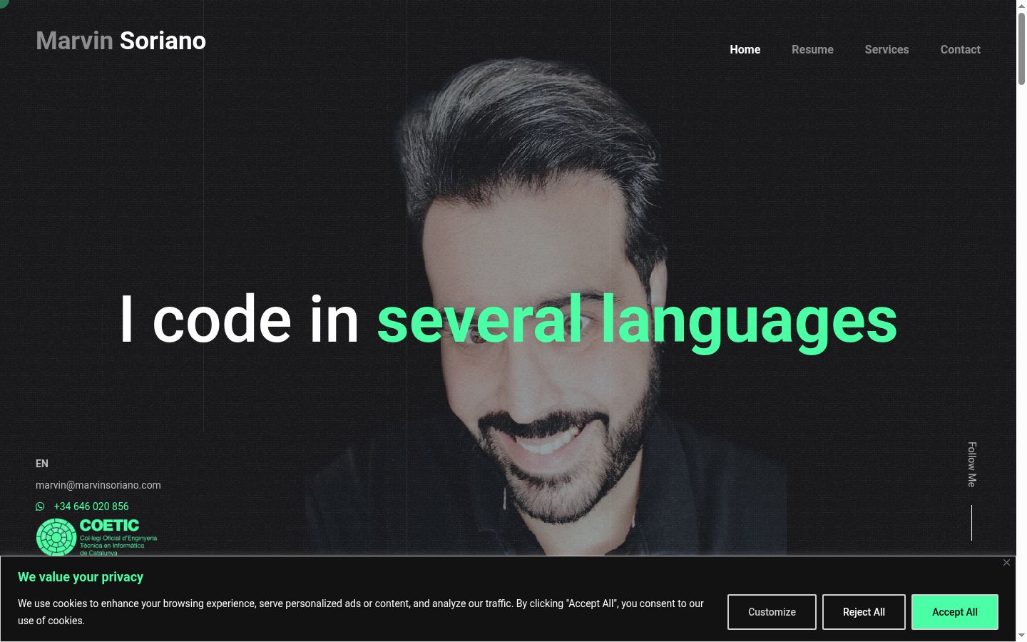 Screenshot del banner di consenso mostrato prima di qualsiasi interazione