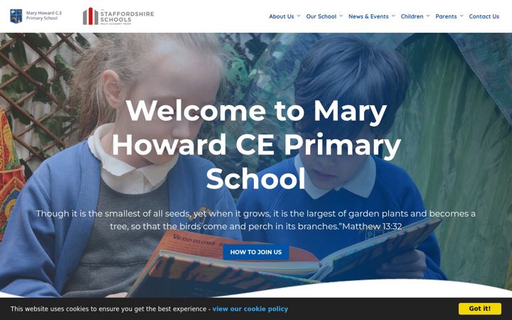 Screenshot of maryhoward.staffs.sch.uk