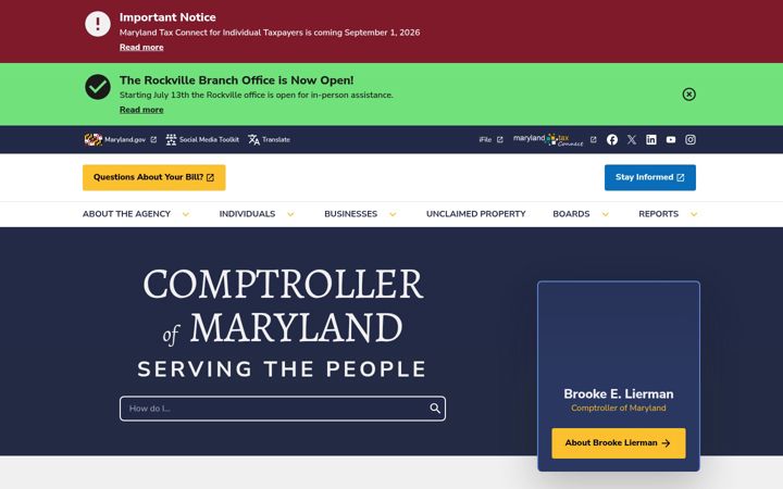 Screenshot of marylandcomptroller.gov