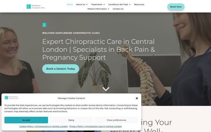 Screenshot of marylebonechiropracticclinic.com