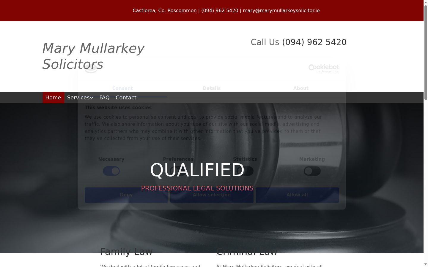 Screenshot del banner di consenso mostrato prima di qualsiasi interazione