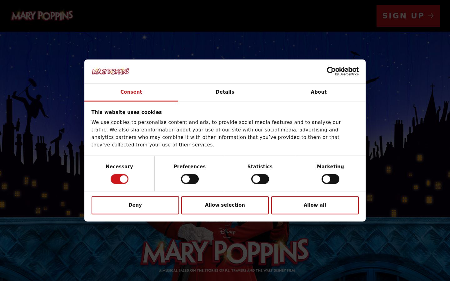 Screenshot del banner di consenso mostrato prima di qualsiasi interazione