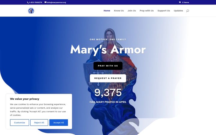 Screenshot of marysarmor.org