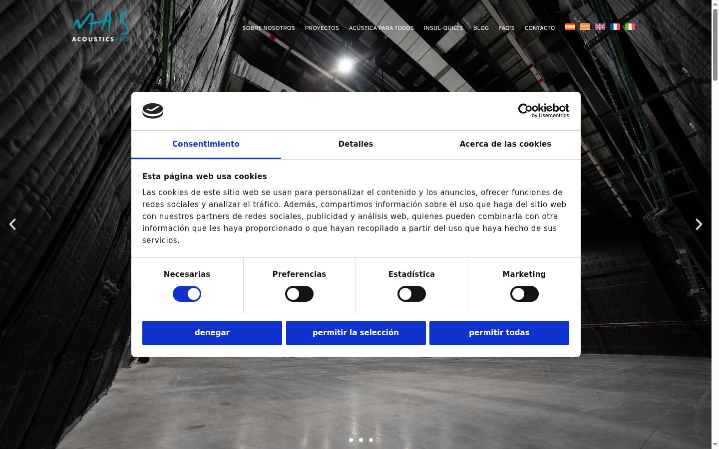 Captura de pantalla del banner de consentimiento mostrado antes de cualquier interacción