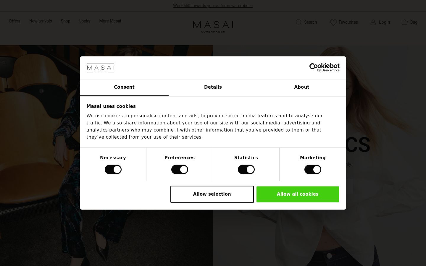 Screenshot del banner di consenso mostrato prima di qualsiasi interazione