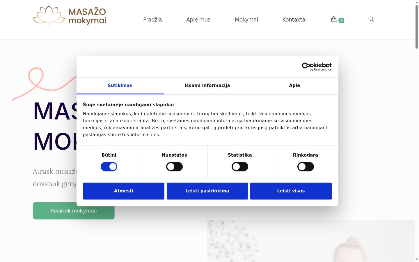 Ekrānuzņēmums ar piekrišanas baneri, kas tika rādīts pirms jebkādas mijiedarbības