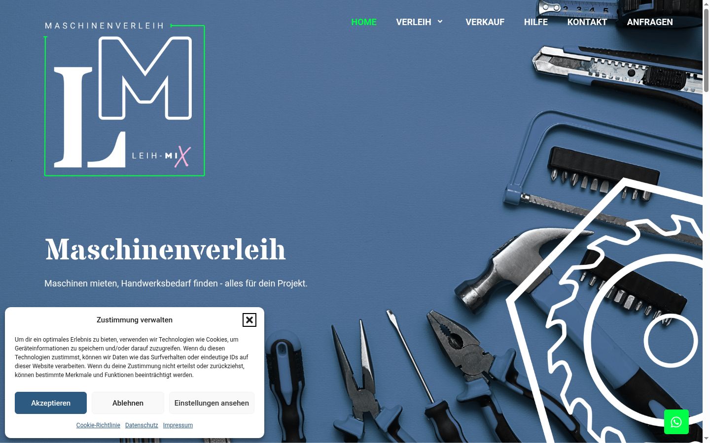 Screenshot des Einwilligungsbanners vor jeglicher Interaktion
