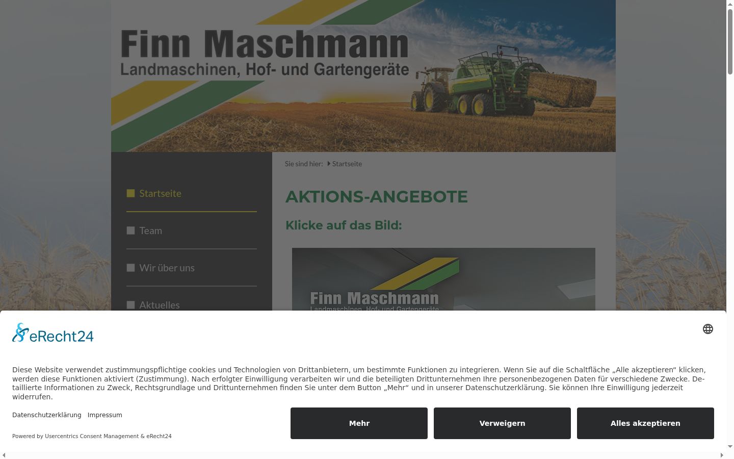 Screenshot des Einwilligungsbanners vor jeglicher Interaktion