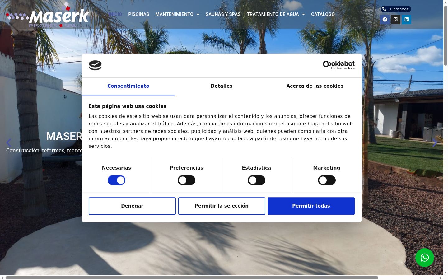 Captura de pantalla del banner de consentimiento mostrado antes de cualquier interacción