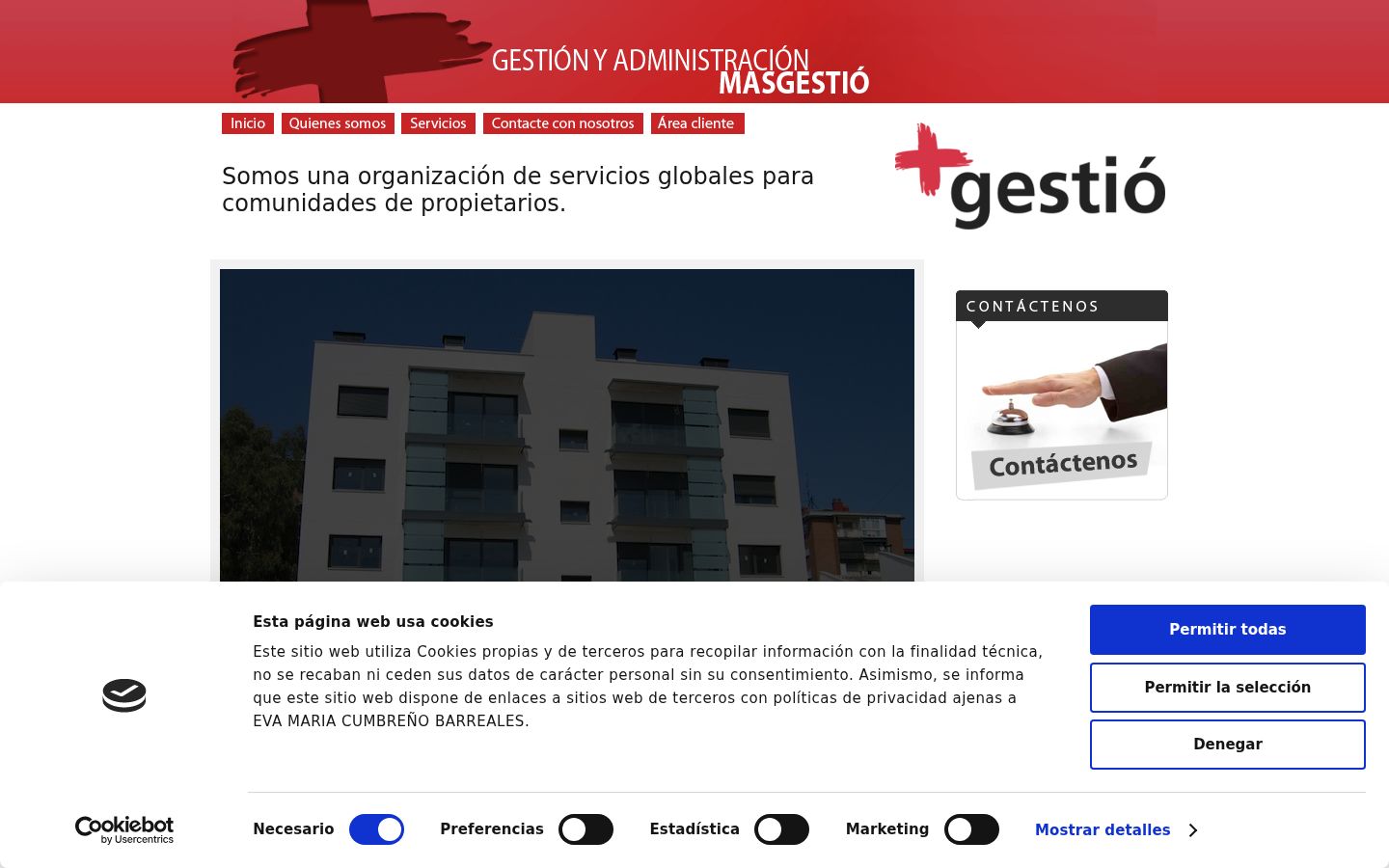 Captura de pantalla del banner de consentimiento mostrado antes de cualquier interacción