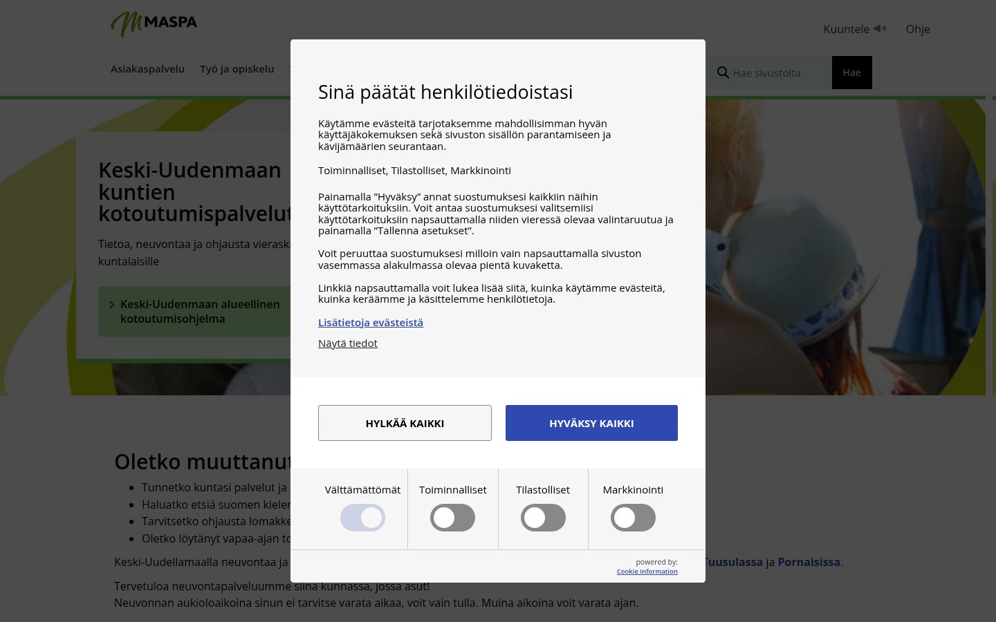 Screenshot of the consent banner shown before any interaction