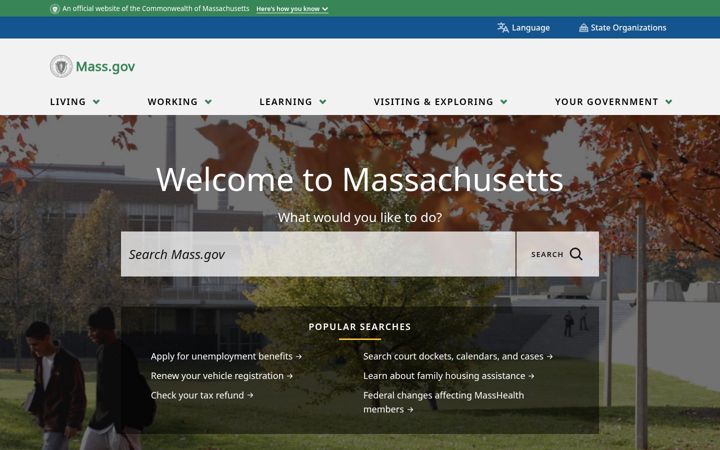 Screenshot von mass.gov