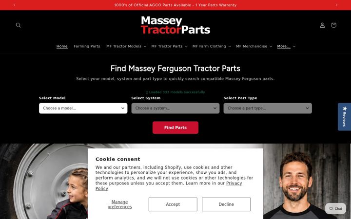 Screenshot of masseytractorparts.com