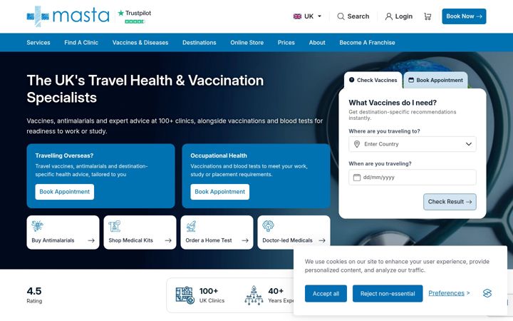 Screenshot of masta-travel-health.com