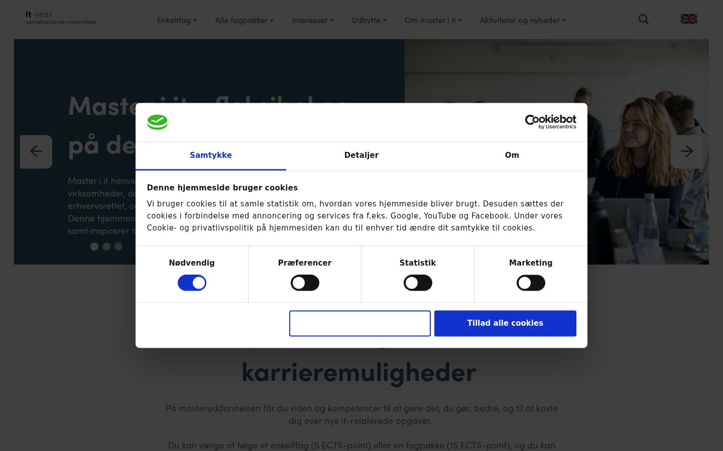 Skjermbilde av samtykkebanneret slik det vises før noen interaksjon