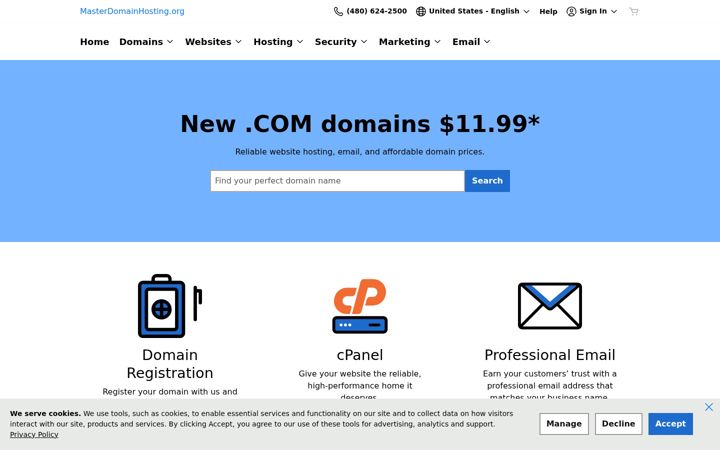 Screenshot von masterdomainhosting.com