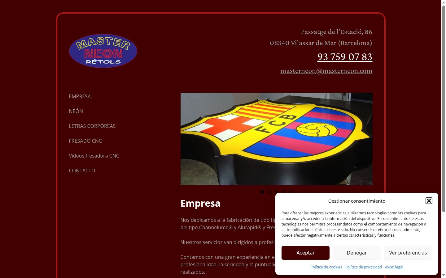 Captura de pantalla del banner de consentimiento mostrado antes de cualquier interacción