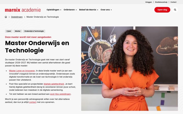 Capture d'écran de masteronderwijsentechnologie.nl