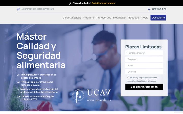 Screenshot of masterseguridadalimentaria.eu