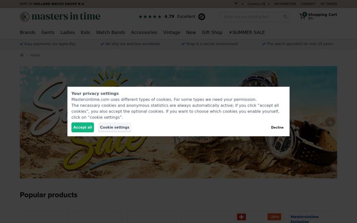 Екранна снимка на mastersintime.com
