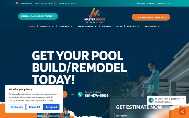 Screenshot of mastertouchpools.com