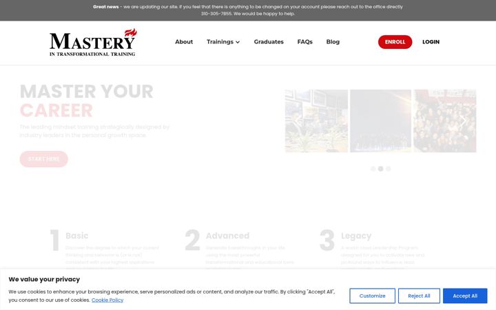 Screenshot of masterytraining.com