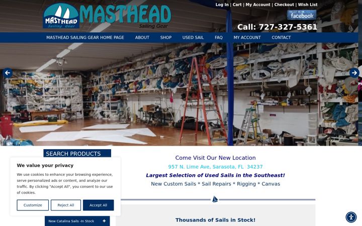 Screenshot of mastheadsailinggear.com
