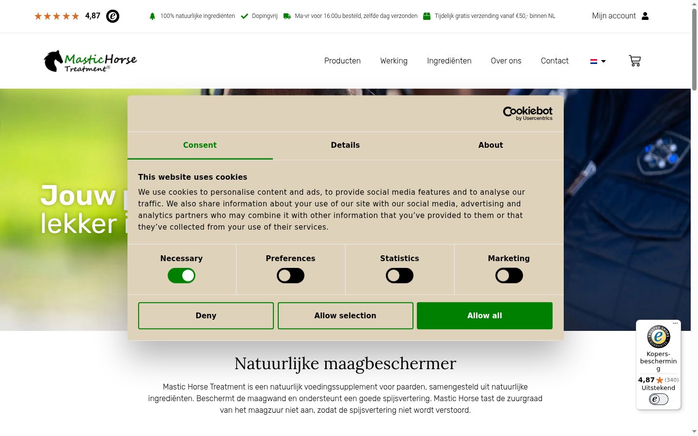 Screenshot del banner di consenso mostrato prima di qualsiasi interazione