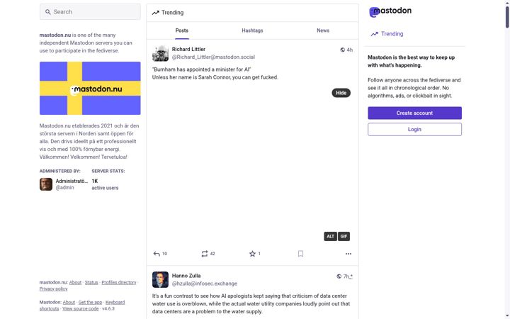Screenshot of mastodon.nu