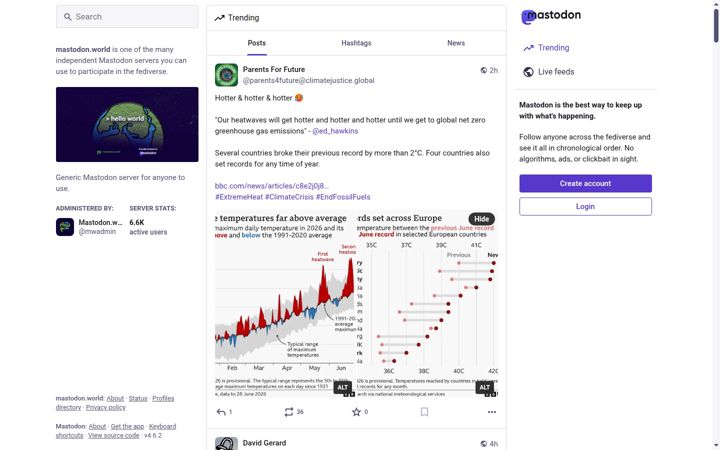 Screenshot of mastodon.world