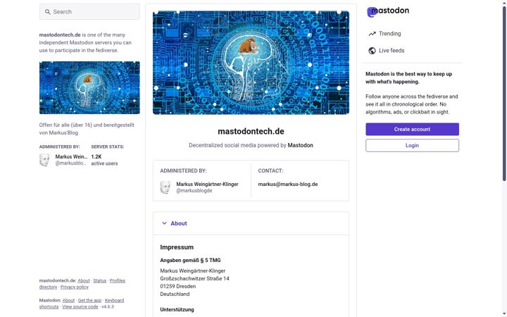 Screenshot του mastodontech.de