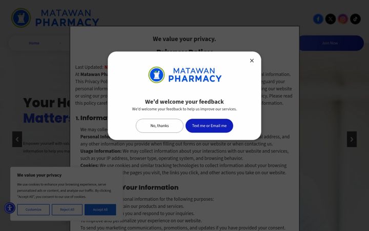 Screenshot of matawanpharmacy.com