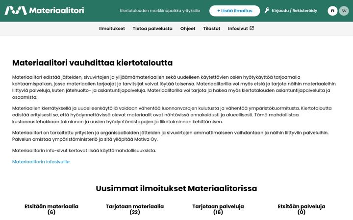 Screenshot of materiaalitori.fi