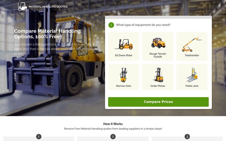 Screenshot of material-handling-quotes.com
