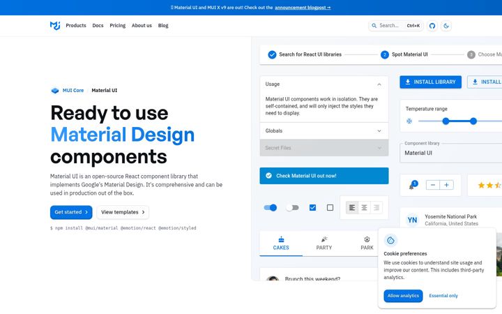 Zrzut ekranu material-ui.com