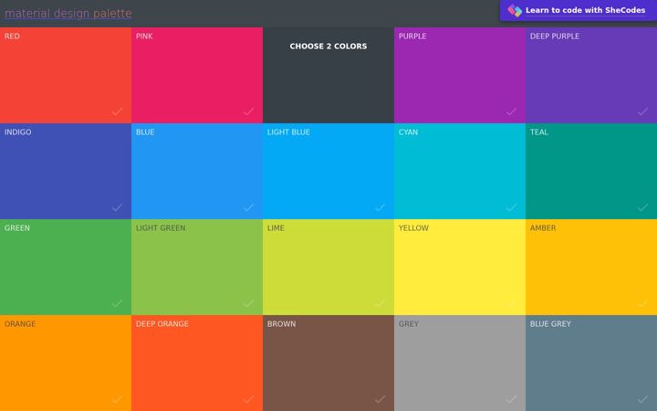 Screenshot of materialpalette.com