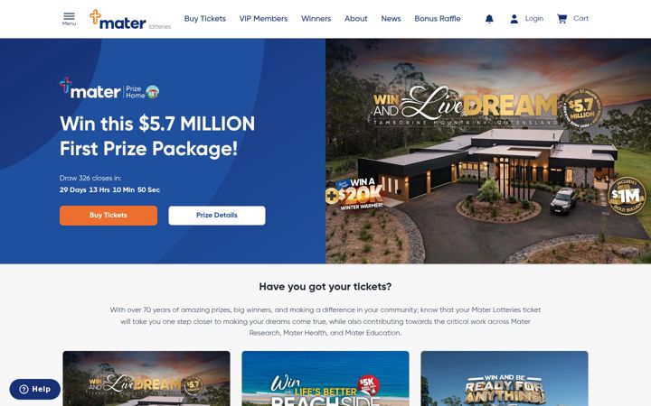 Screenshot stránky materlotteries.com.au