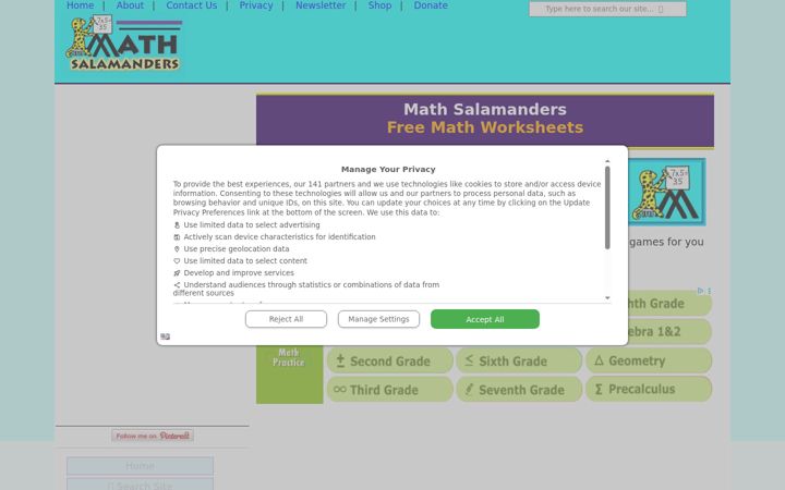 Screenshot of math-salamanders.com