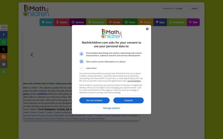 Screenshot of math4children.com