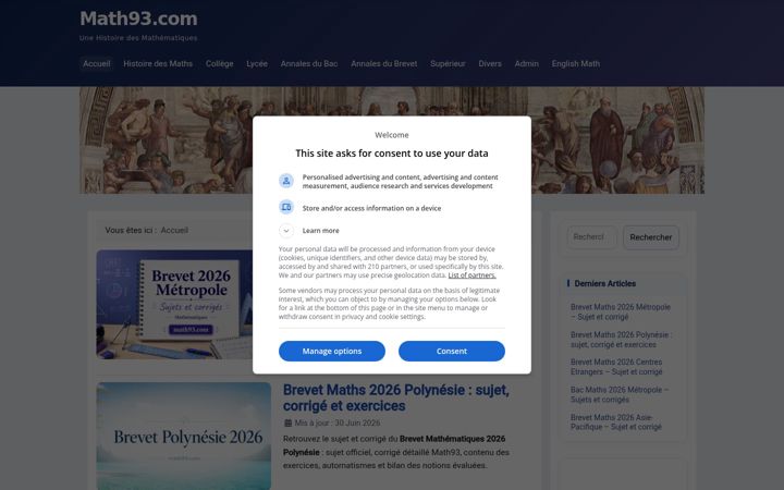 Screenshot of math93.com