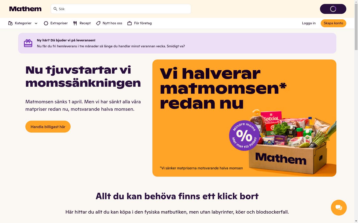 Screenshot of mathem.se