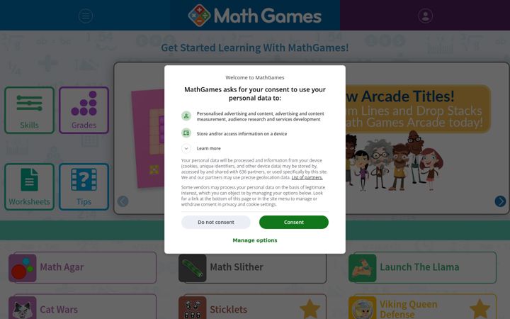 Screenshot of mathgames.com