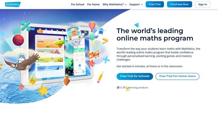 Ekrano kopija mathletics.com