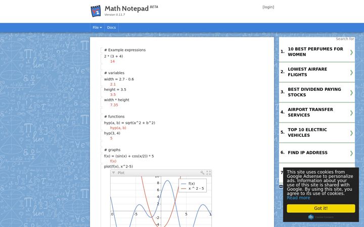 Screenshot of mathnotepad.com