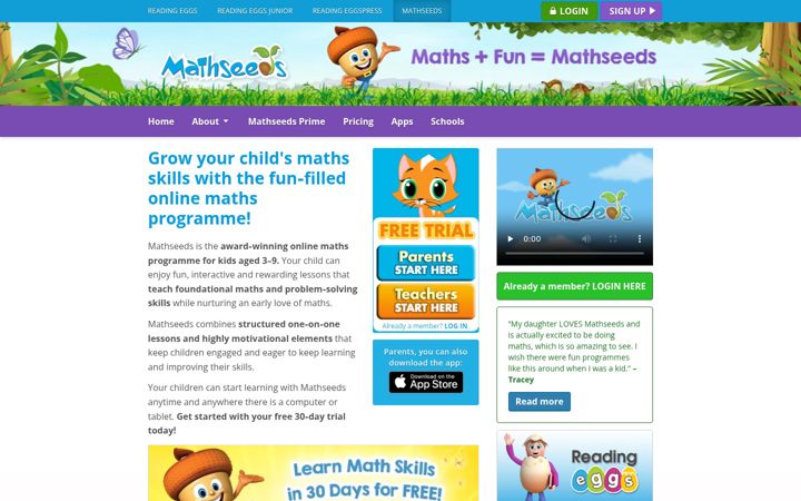 Screenshot von mathseeds.com