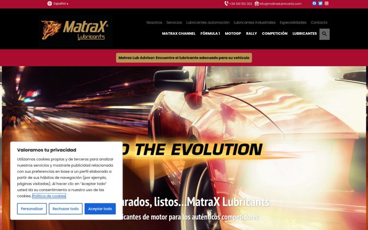 Screenshot of matraxlubricantes.com