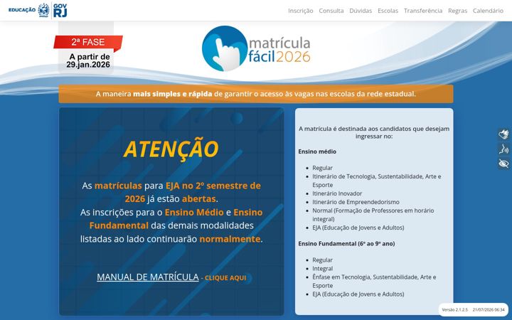 Screenshot von matriculafacil.rj.gov.br